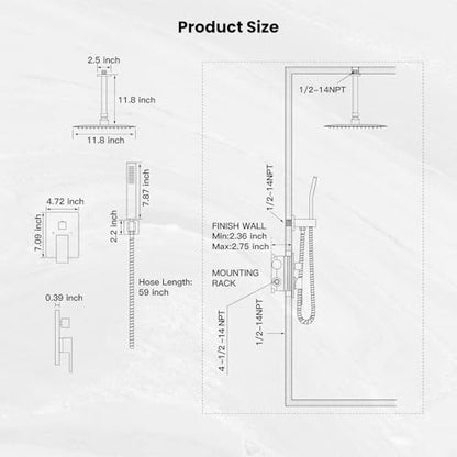 gotonovo Ceiling Shower System with Handheld Brushed Gold,12 inch Head | Ceiling Mount Bathroom Shower Faucet Set,SUS304 Rainfall Head and Handle Set Combo,Brass Valve Trim Kit,All Metal - color: Gold, size: 12 inch Head