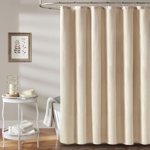 72x80 Linen Textured Waterproof Fabric Shower Curtain Set, Beige/Cream | Long Size, 230GSM Polyester, Heavy Duty Cloth, Weighted Hem, 12 Plastic Hooks, Modern Luxury Hotel Style, Machine Washable - color: A - Cream, size: 72"W x 80"L (Pack of 1)