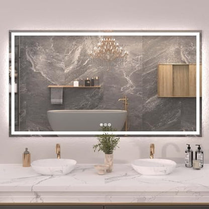 Snowdool 72 x 40 in LED Bathroom Mirror, Front and Backlit, Anti-Fog | Front and Backlit, 3 Color Temperatures, Anti-Fog, Tempered Glass - size: 40"L x 72"W