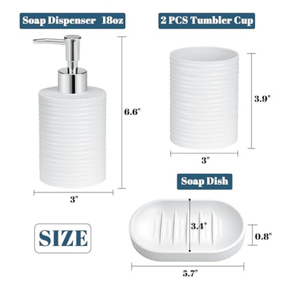 Plastic Bathroom Accessories Set 4Pcs, White Bathroom Accessory Set Includes Liquid Soap Dispenser with Rust-Proof Plastic Pump, 2Pcs Bathroom Cup, Soap Dish for Modern Home Apartment - color: White