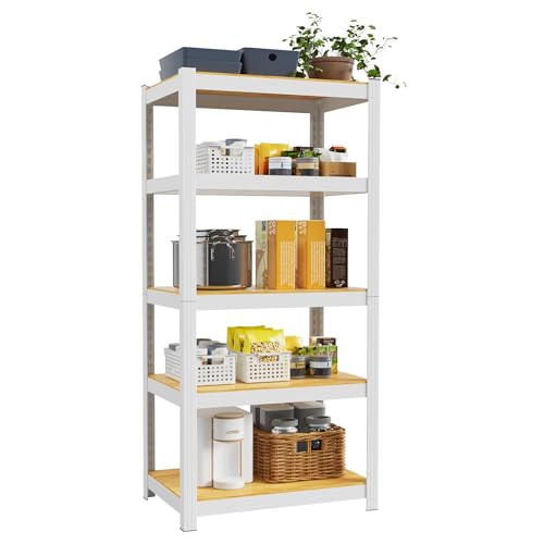 5 Tier 24"W x 16"D x 60"H Storage Shelves White Metal Garage Shelving | Heavy Duty Shelves Organization Multipurpose Shelf Kitchen Garage Pantry Closet - size: 24" W x 16" D x 60" H