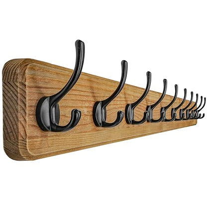 Coat Rack Wall: 38-1/4" Long, Patented, Heavy-Duty, 10-Double-Hooks Wooden Wall Mounted Coat Rack Coat Hanger Hook Rail for Winter Coats Hat Jacket Clothing, Weathered Brown - color: Weathered Brown & Black, size: L=38.3"(1pcs)