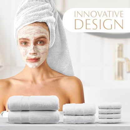 MAURA White Bath Towel Set of 8 for Bathroom. Turkish Cotton Luxury Bath Towels. Extra Large, Thick, Plush & Soft. Hotel & Spa Quality - White - color: White, size: 8-Piece Set (2 Bath, 2 Hand, 4 Washcloth)