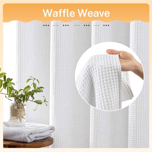 River Dream Cotton Blend Fabric Shower Curtain Set with Liner, White, 54x80 | Waffle Weave, No Hook Needed, with Snap in Replacement Liner, Top Sheer Window, Hotel Quality Fabric for Bathroom - color: White, size: 54"W x 80"L (Pack of 1)