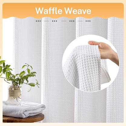 River Dream Cotton Blend Fabric Shower Curtain Set with Liner, White, 71x86 | Waffle Weave, No Hook Needed, with Snap in Replacement Liner, Top Sheer Window, Hotel Quality for Bathroom, Extra Long - color: White, size: 71"W x 86"L (Pack of 1)