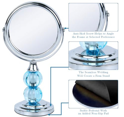 Zahari Home Aroma Magnifying Makeup Mirror with Stand, Double Sided 1X/3X Magnification, 360 Degree Swirl, 6.30 inch Blue - color: Blue, size: 6.3"L x 3.5"W