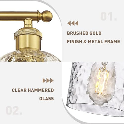 zeyu 21 Inch Bathroom Wall Sconce, 3 Light Sconces Wall Lighting Over Mirror, Brushed Gold Finish with Clear Hammered Glass, ZJF63B-3W BG - color: Brushed Gold|Hammered Glass, size: 3-Light
