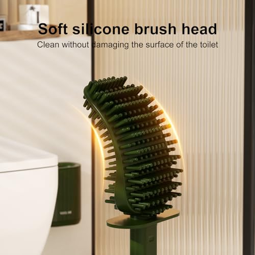Toilet Brush and Holder Set - Wall Mounted Bathroom Scrub Brush, Toilet Bowl Brush and Plunger Set for Bathroom Cleaner (Green) - color: Green
