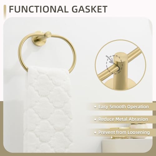 Angle Simple Bathroom Towel Ring, Swivel Hand Towel Holder, Brushed Gold | SUS304 Stainless Steel, Oval Modern Dishrag Hanger for Kitchen, Move Back & Forth, Screws Wall Mount - color: Oval - Brushed Gold