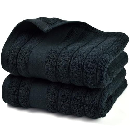Jacquotha 2-Pack Bathroom Hand Towels (Black) Ribbed | Guest Room & Spa Cotton Face Towels 13” x 29”, Soft and Quick Drying 480 GSM - color: Black