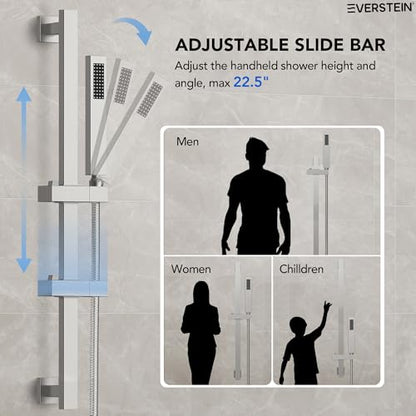 EVERSTEIN 10" High-Pressure Rainfall Shower Faucet with Handheld Spray, Wall Mount Dual Shower Head System with Slide Bar (Brushed Nickel) - color: Nickel, style: Wall Mount-with Slide Bar
