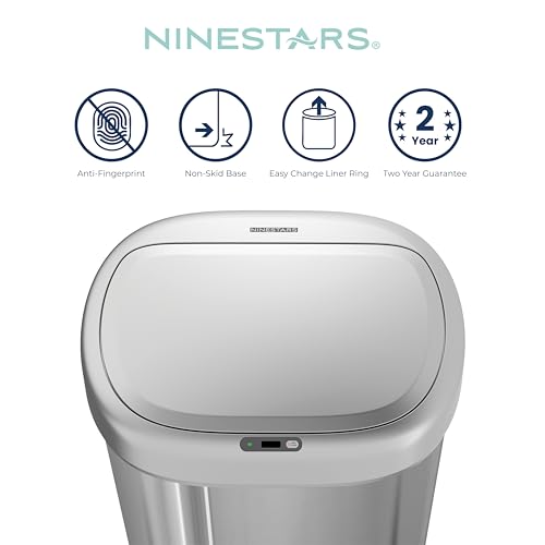 Ninestars DZT-80-24 Automatic Motion Sensor Trash Can with Adjustable Sensor Range, Stainless Steel Base, Silver Lid, 21 Gallon