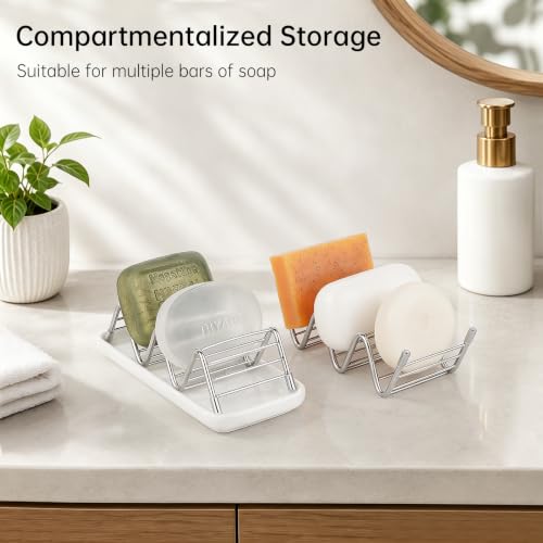 Stainless Steel Soap Dish Self Draining Bar Soap Holder, Silver | Reversible Design Fits 2-3 Bars, Rustproof, Easy to Clean, Space Saving, Non Slip, for Bathroom, Shower, Kitchen - color: Silver, size: 5.8" x 2.5"(no tray)