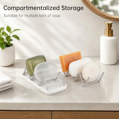 Stainless Steel Soap Dish Self Draining Bar Soap Holder, Silver | Reversible Design Fits 2-3 Bars, Rustproof, Easy to Clean, Space Saving, Non Slip, for Bathroom, Shower, Kitchen - color: Silver, size: 5.8" x 2.5"(no tray)
