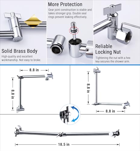 G-Promise 18 Inch Shower Extender with 6 Inch Shower Arm and Flange(Chrome) | Solid Brass Construction, Height and Angle Adjustable, Standard Connection Thread, All Installation Tools Included - color: Chrome, style: 18 Inch