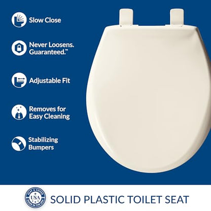 Mayfair Aurora Slow Close Toilet Seat, Easy Clean Hinges and Adjustable Perfect Fit Plastic Seat, Made in USA, Round, Biscuit - size: Round