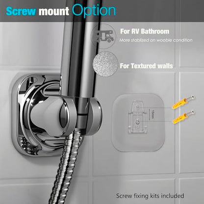 Handheld Shower Head Holder - 5 Positions Adjustable - Slide to Fit - Adhesive Mount with Screw Option, Bathroom Wall Mount Shower Hose Holder (Chrome) - color: Chrome