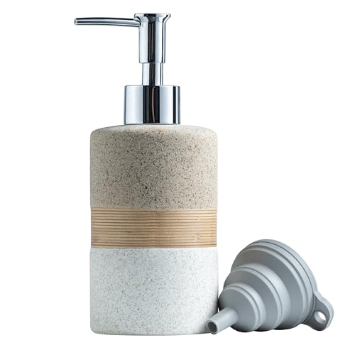 Ceramic Kitchen Dish Soap Dispenser Set with Stainless Steel Pump | Refillable Hand Soap, Shampoo and Conditioner, Body Wash, Lotion Dispenser | for Kitchen and Bathroom Counter Non Slip, 12 Oz - color: Beige and White, size: 1xSoap Dispenser