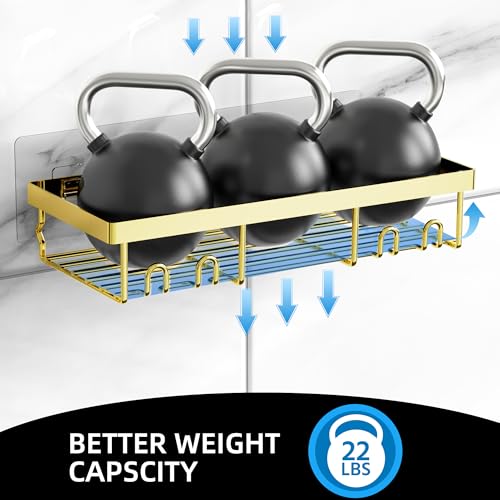 Moforoco 3-Pack Shower Caddy Basket Shelf with Soap Holder, No Drilling Traceless Adhesive Shower Wall Shelves, Rustproof Black Bathroom Shower Storage Organizer - color: Gold