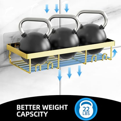 Moforoco 3-Pack Shower Caddy Basket Shelf with Soap Holder, No Drilling Traceless Adhesive Shower Wall Shelves, Rustproof Black Bathroom Shower Storage Organizer - color: Gold