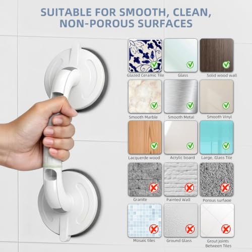 Upgraded Version Grab Bars for Bathtubs and Showers Suction Grab Bar, Heavy Duty Safety Shower Grab Bars for Seniors and Elderly, Handicap Bars for Bathroom Waterproof, White