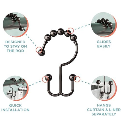 Zenna Home Metal Double Glide Shower Rings, Oil Rubbed Bronze – Set of 12 Heavy Duty, Rust-Resistant Shower Rings with Smooth Glide for Shower Curtains and Liners - color: Oil Rubbed Bronze