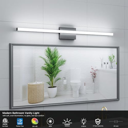 42Inch LED Bathroom Vanity Light Bar 5700K Dimmable Led Bathroom Light Over Mirror Modern Bath Wall Light Cool White ETL Certified 40W 2Pack - color: 2 Pack - Black 5700k Daylight, size: 42 Inch