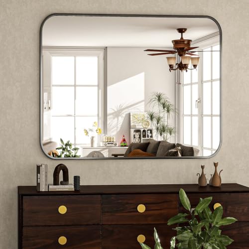 30x40 Inch Black Bathroom Vanity Mirror for Over Sink | Rectangle Wall Mirror for Bathroom with Round Corner, Hangs Horizontally Vertically for Living Room, Bedroom as Home Decor - color: Black, size: 40"L x 30"W