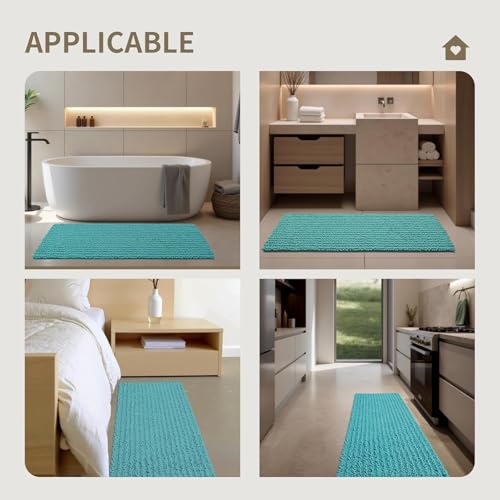 Toilet Rugs U-Shaped Mat 24x24, Contour Bathroom Mat - Ultra Soft & Absorbent Chenille, Quick-Dry, Machine Washable with Non Slip Barrier Backing, Teal - color: Teal Blue, size: 24" X 24"(Toilet Rug)