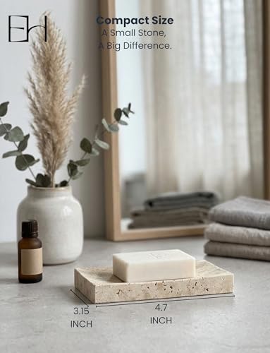 Marble Soap Dish for Shower | Real Marble Beige Travertine, Non-Slip Feet, Stone Bar Soap Saver, Holder Container for Bathroom Accessories Rectangular - size: Beige Travertine