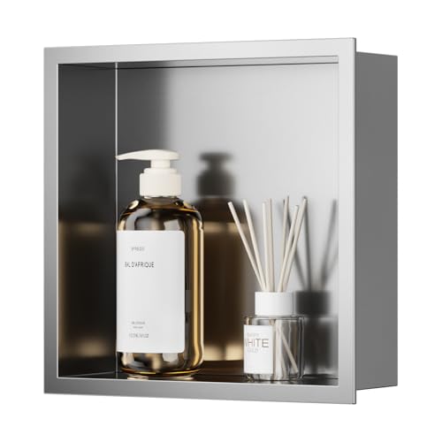 QAOYEDE Stainless Steel Shower Niche, 12"x12" Niche for Shower Wall No Tile Needed, Recessed Showers Shelf for Bathroom Storage, Brushed Nickel - color: Brushed Nickel, size: 12x12 Inch
