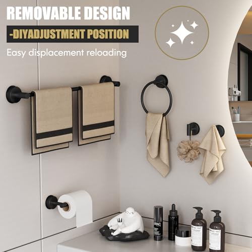 BKV Suction Cup Towel Ring,Hand Towel Holder for Bathroom,Stainless Steel Heavy Duty Round Towel Hanger for Bath,Kitchen-Matte Black - color: Black