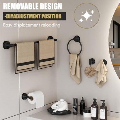 BKV Suction Cup Towel Ring,Hand Towel Holder for Bathroom,Stainless Steel Heavy Duty Round Towel Hanger for Bath,Kitchen-Matte Black - color: Black
