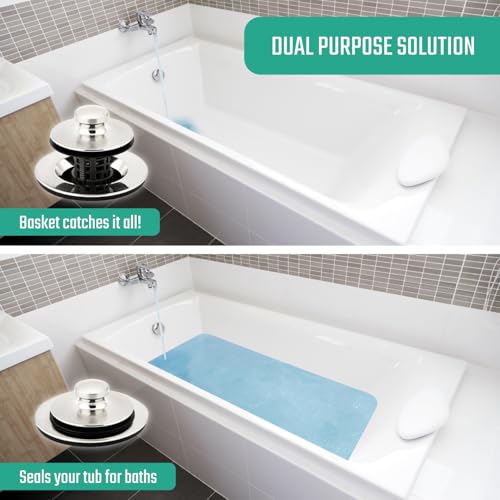 Drain Buddy Ultra Flo No Installation 2 in 1 Clog Preventing Tub Drain Stopper and Hair Catcher for 1 3/8" to 1.5" Bathtubs and Utility Sinks Chrome Metal Cap - color: Chrome