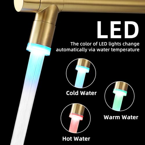 Gold Kitchen Faucet with Sprayer AIMADI,Modern Single Handle Spring Gold Kitchen Sink Faucet - color: Brushed Gold, style: with LED Sprayer