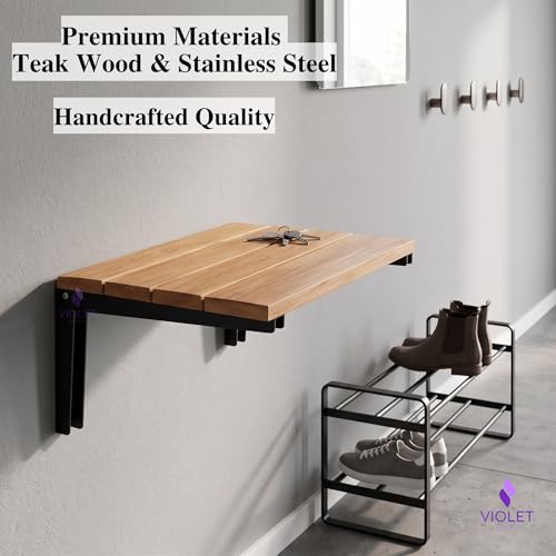 Folding Natural Color Solid Teak Wood Shower Seat, Foldable Shower Bench, Wall Mounted Folding Wooden Shower Stool, Inside Shower Handmade Fold Down Bath Seat