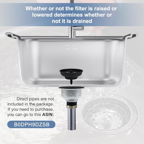 ZM Black Deep Locking Kitchen Sink Basket Strainer with Drain Stopper - style: Deep Locking-Black