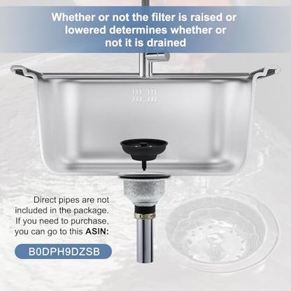ZM Black Deep Locking Kitchen Sink Basket Strainer with Drain Stopper - style: Deep Locking-Black
