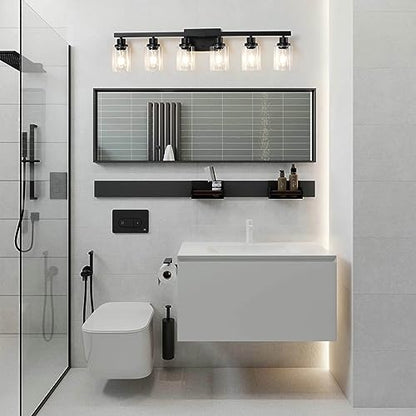 6-Light Black Vanity Lights 38'' Modern Bathroom Vanity Lighting Fixtures Above Mirror? Industrial Matte Bathroom Light Fixtures, Bath Wall Light Fixtures, Black Wall Sconces - color: Black, size: 6-light