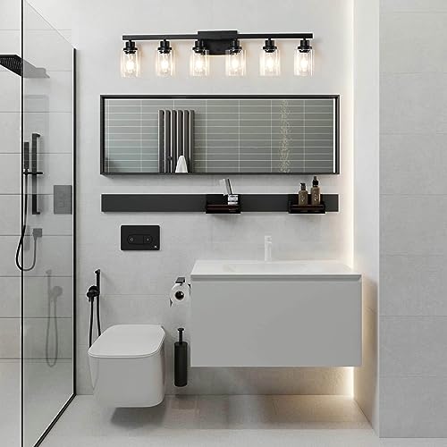 6-Light Black Vanity Lights 38'' Modern Bathroom Vanity Lighting Fixtures Above Mirror? Industrial Matte Bathroom Light Fixtures, Bath Wall Light Fixtures, Black Wall Sconces - color: Black, size: 6-light