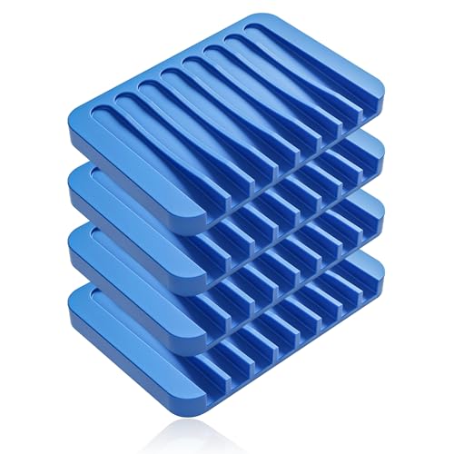 4-Pack Self Draining Soap Dish for Shower Bathroom Waterfall Silicone Soap Saver Tray Sponge Holder for Kitchen Sink Non-Slip Easy Clean Blue - color: Blue