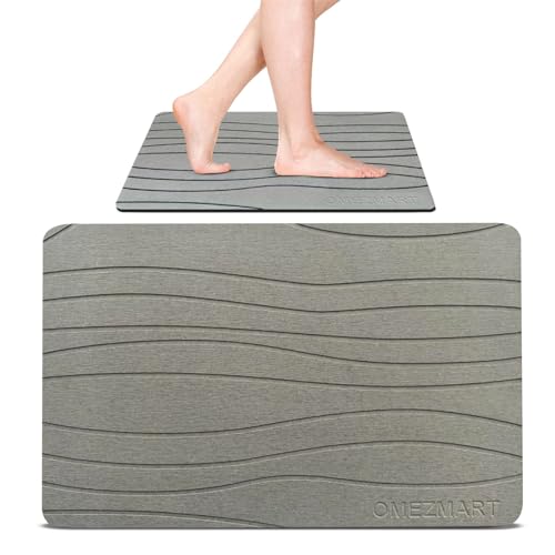 Diatomaceous Earth Stone Bath Mat – Quick Dry, Non-Slip, Super Absorbent & Easy to Clean – Eco-Friendly Hard Bathroom Mat for Floor – Minimalist & Anti-Mld Design (Light Grey)
