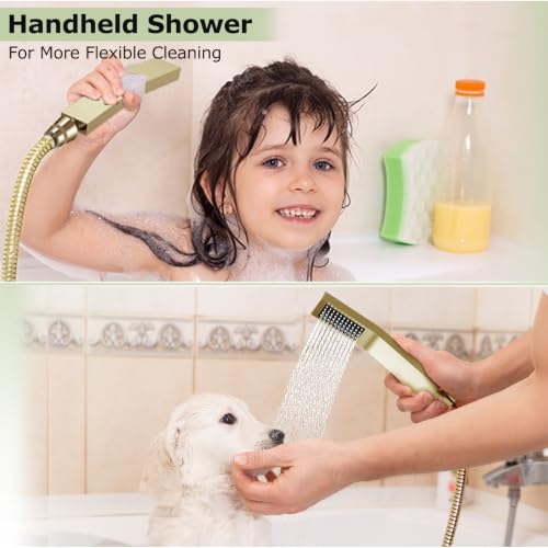 STARBATH Shower Faucet Set Shower System with Diverter Valve, Brushed Gold | 12 Inch Ceiling Mount Rain Shower Head, 6 Inch Wall Mount Rainfall Shower Head and Handheld Spray for Two Person - color: Gold, size: 12"+6"-02