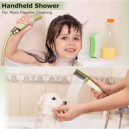 STARBATH Shower Faucet Set Shower System with Diverter Valve, Brushed Gold | 12 Inch Ceiling Mount Rain Shower Head, 6 Inch Wall Mount Rainfall Shower Head and Handheld Spray for Two Person - color: Gold, size: 12"+6"-02
