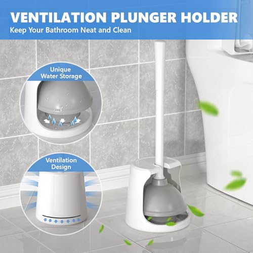 LOVLOY Toilet Plunger with Holder, 2 Pack Plungers for Bathroom Heavy Duty for 5.3-inch Toilet Drain, Toilet Plunger and Holder Combo for Bathroom Cleaning(White)