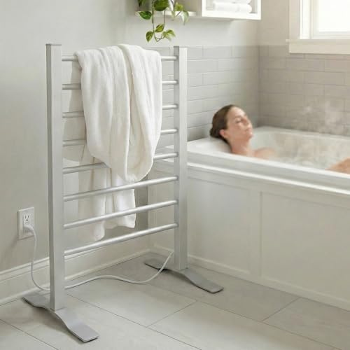 Heated Towel Rack with Timer, 8-Bar Electric Towel Warmer for Bathroom, Fast Heating Towel Dryer Freestanding or Wall Mount, Auto Shut-Off, Space-Saving Design