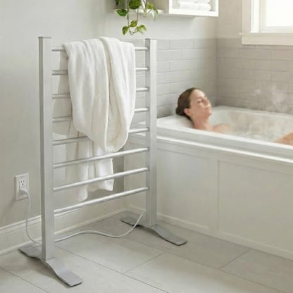 Heated Towel Rack with Timer, 8-Bar Electric Towel Warmer for Bathroom, Fast Heating Towel Dryer Freestanding or Wall Mount, Auto Shut-Off, Space-Saving Design