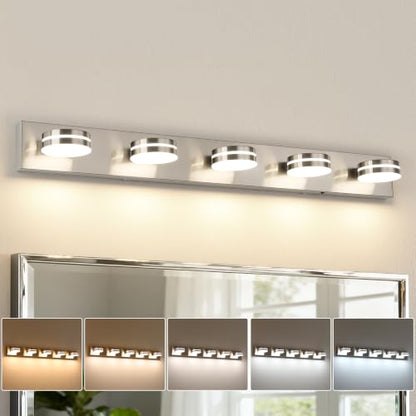 LED Brushed Nickel Bathroom Vanity Lights 5 Light 40.55in | 30W LED Bathroom Light Fixtures Over Mirror, with 360° Rotating Lamp Head, 5CCT Dimmable, Dimmer Switch Not Included - color: Nickel-5CCT-Dimmable