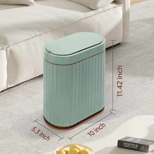ELPHECO Bathroom Trash Can with Automatic Lid, 2 Gallon, Sage Green Gold | Motion Sensor Wastebasket, Smart Garbage Can, IPX5 Waterproof Slim Trash Bin for Office, Kitchen and Bathroom - color: Green Brown