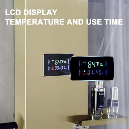 LED Shower Panels Tower System, LCD Temperature Display with Shelf, 304 Stainless Steel System with Rainfall Shower Head with Handheld Massage Body Jets Waterfall Bathtub, Brushed Gold - color: Brushed Gold